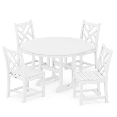 POLYWOOD Chippendale 5-Piece Round Side Chair Dining Set - White